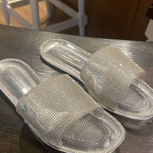 Clear, rhinestone sandals. Size 8